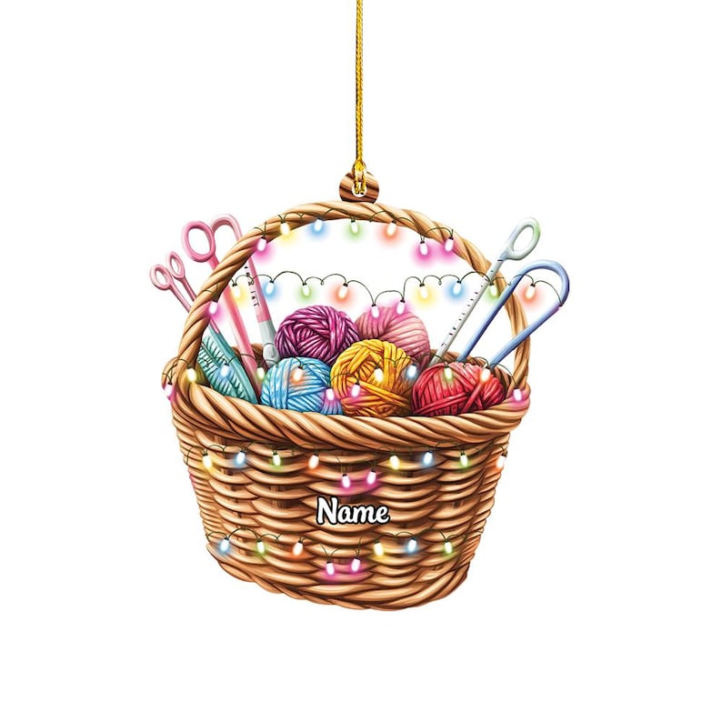 Personalized Knitting Basket Christmas Ornament, Knitting Christmas