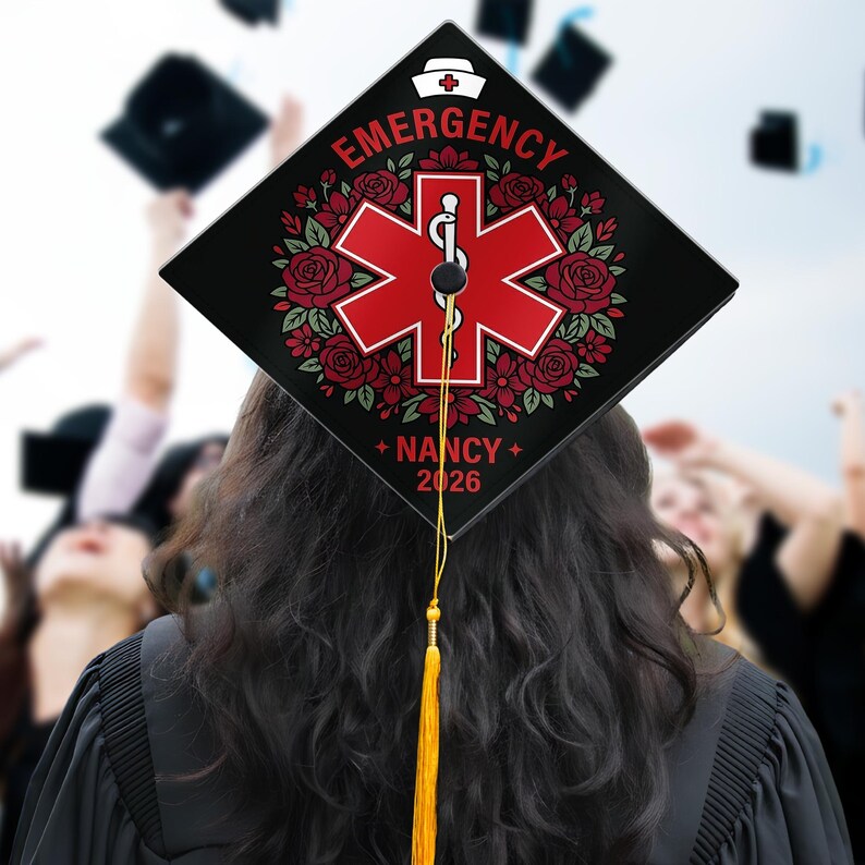 Personalized Emergency Medical Graduation Cap Topper Floral EMT ...