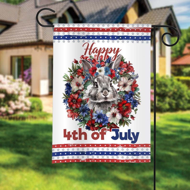 Patriotic Rabbids Rabbit Happy Independence Day Flag Double-sided Flag,rabbit 4th of July ...