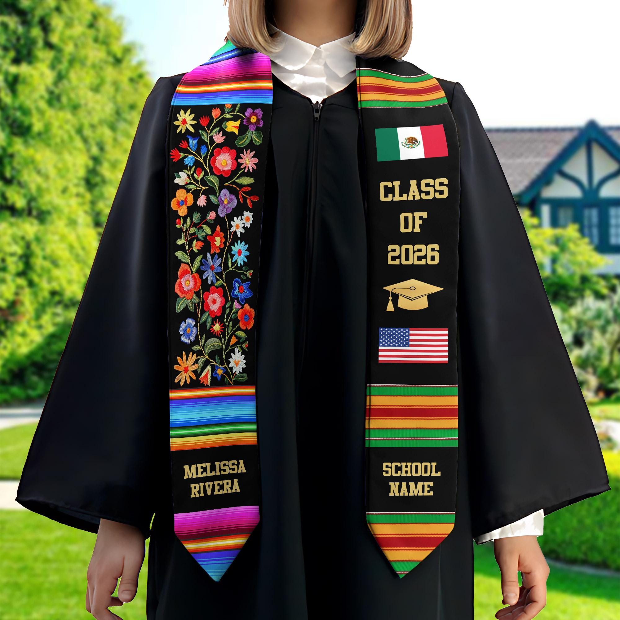 Discover Personalized Mexican Graduation Stole  Custom Afro-Mexican Grad Sash for Graduation Ceremony