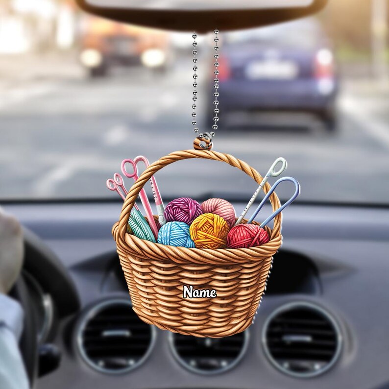 Personalized Knitting Basket Christmas Ornament, Knitting Christmas