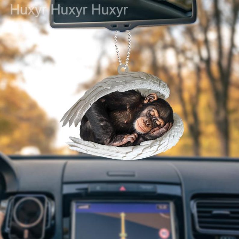 Chimp Angel Chimpanzee Angel Wings Car Ornament, Chimpanzee Christmas Ornament ...