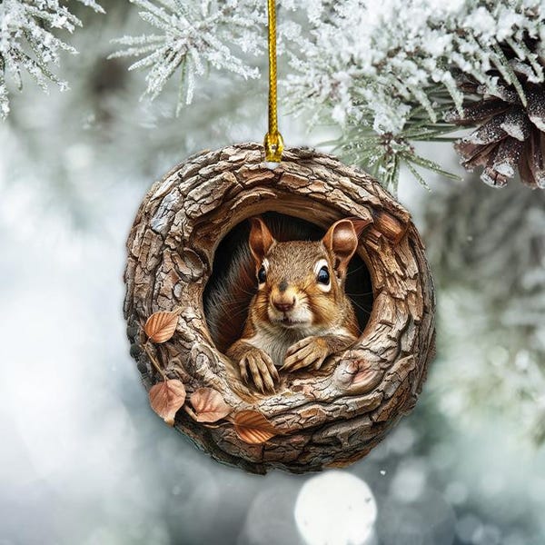 Squirrel 2D Flat Ornament, Squirrel Christmas Ornament, Squirrel Rearview Mirror Car Ornament, Squirrel Hanging Ornament Gift TD-1010-N7AM