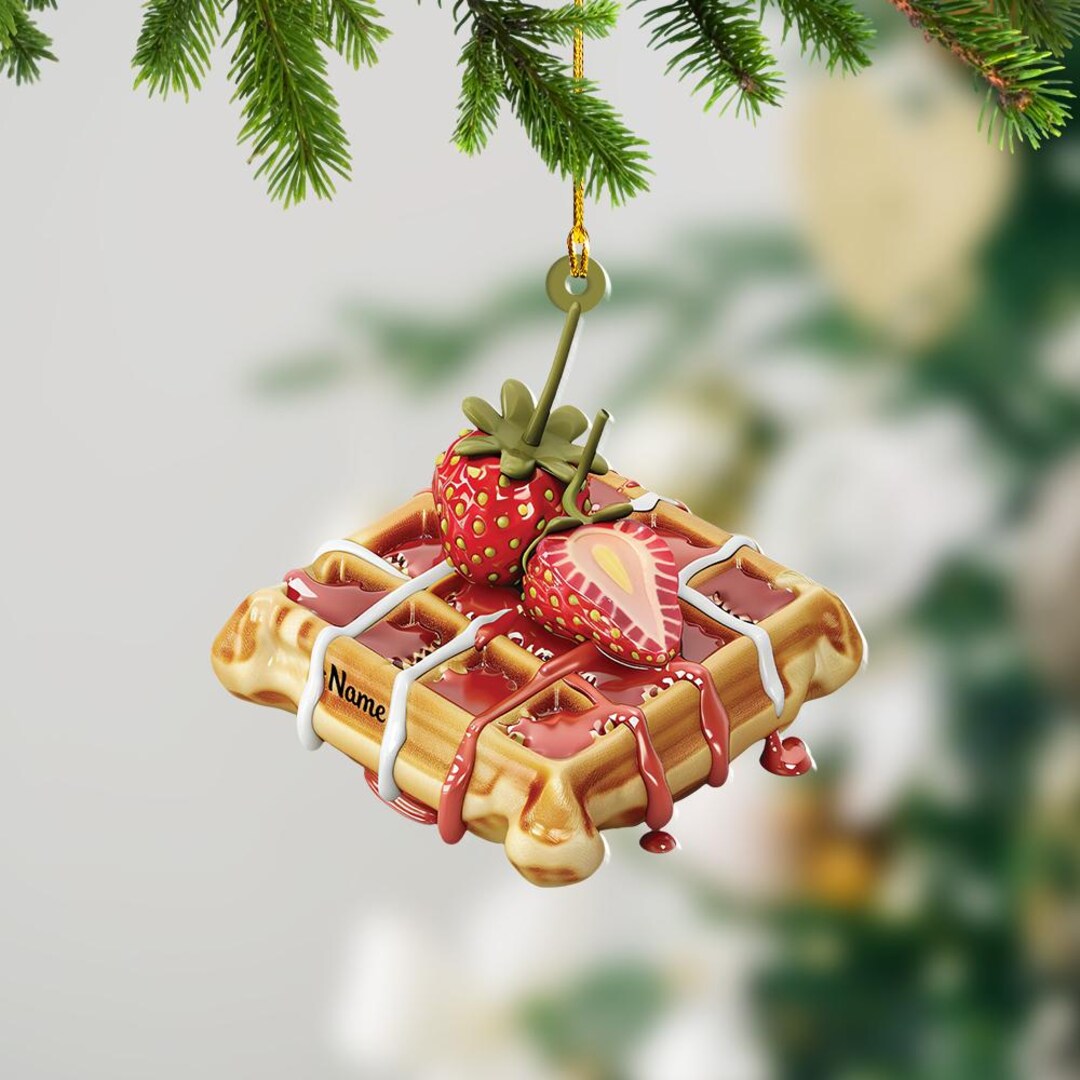 Strawberry Waffle Christmas Ornament, Strawberry Waffle Lovers Ornament