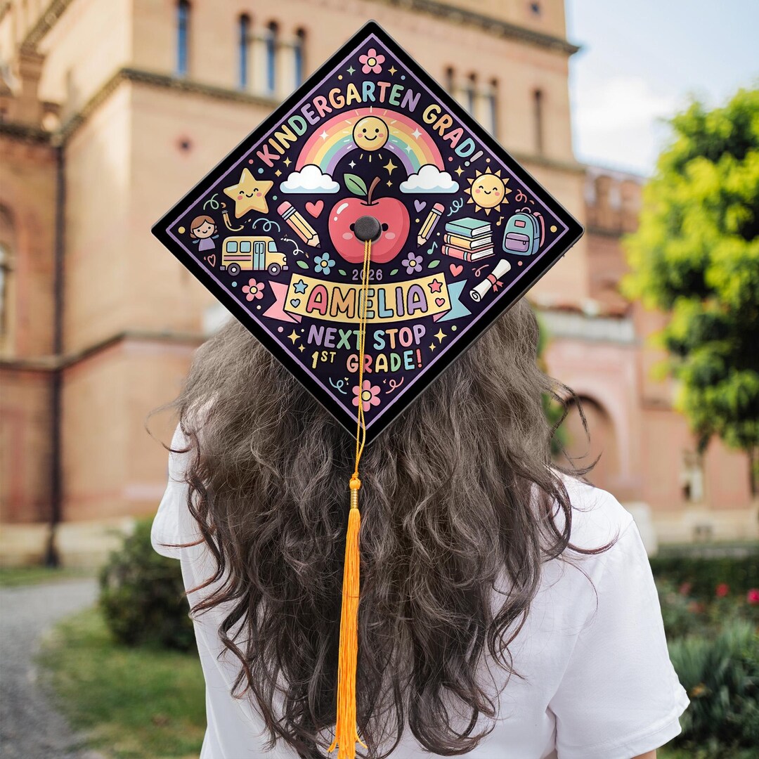 Graduation Cap Moving Personalized Kindergarten Grad Next Stop 1st Grade Graduation Cap ...