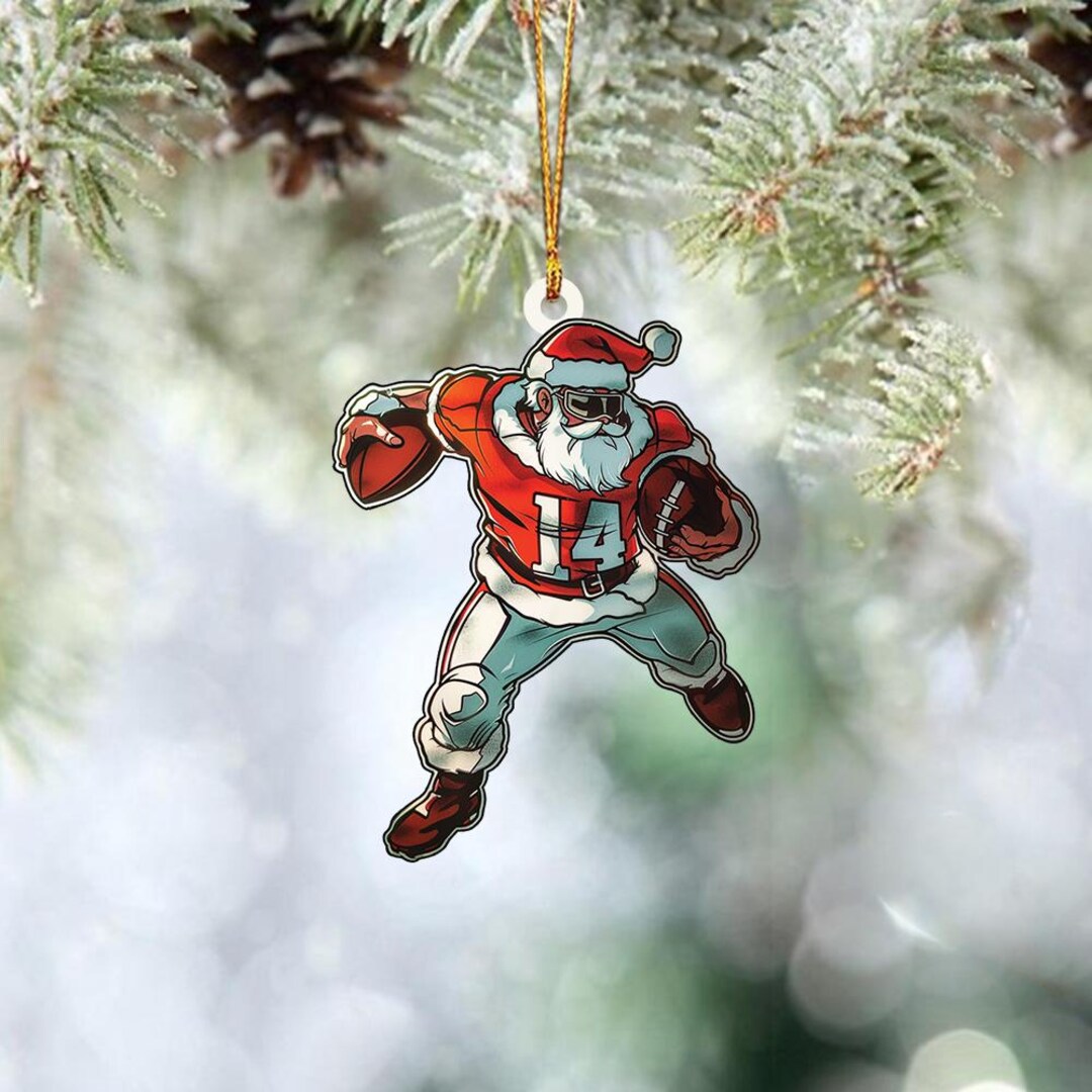 Santa Plays Rugby Ornament, 2D FLAT Rugby Ornament, Santa Lover Decor ...