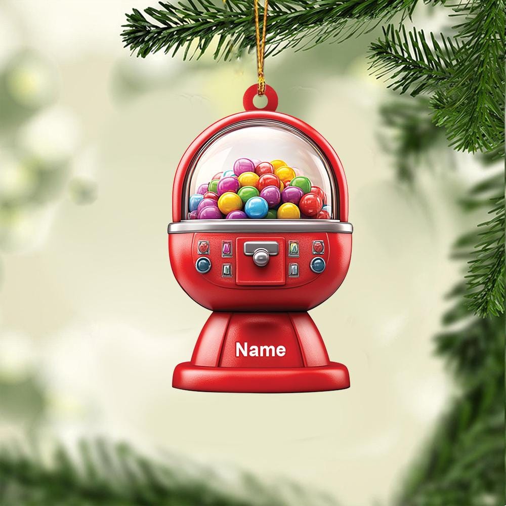 Discover Personalized Gumball Machine Ornament, Gumball Vending Machine Christmas Ornament, Bubble Gum Machine Holiday Ornament Decor