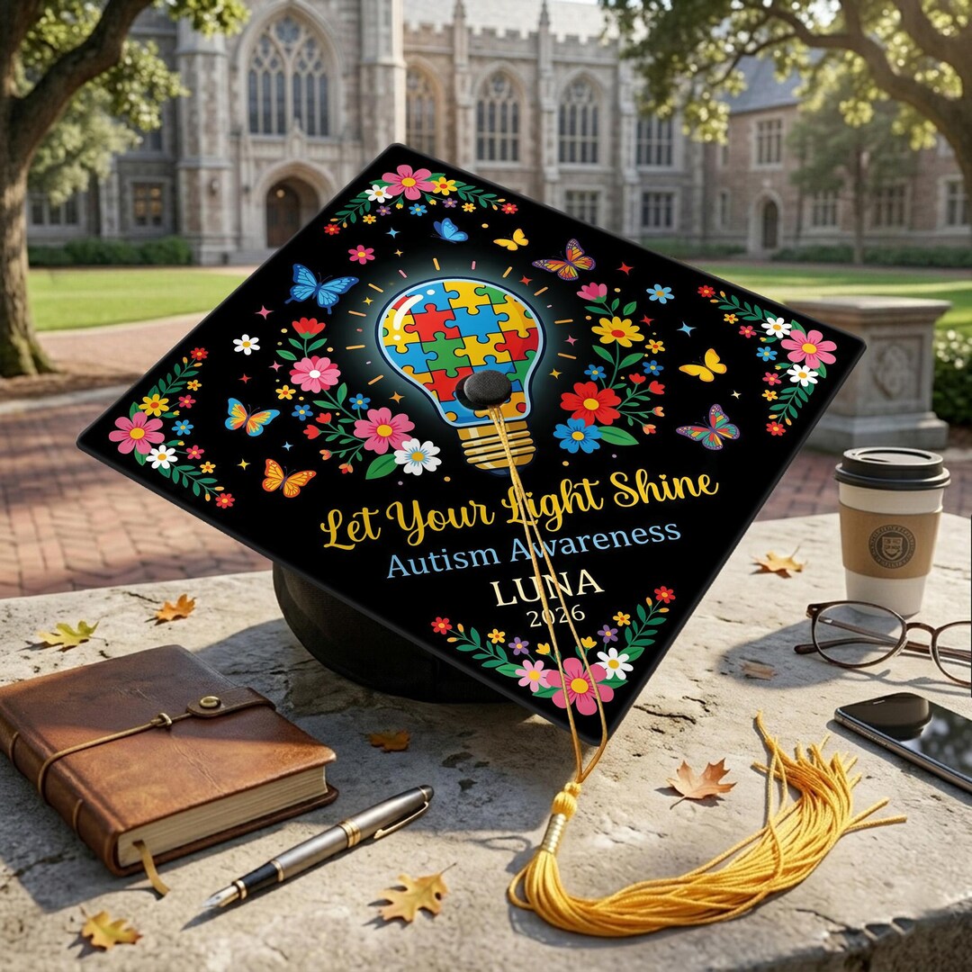 Personalized Let Your Light Shine Autism Awareness Graduation Cap ...