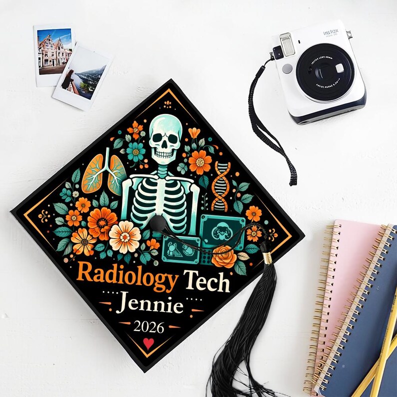 Cap Designs Radiology Personalized Radiology Tech Graduation Cap Topper, X-ray Skeleton Grads ...