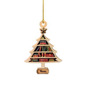 WAOTIER Book Lovers Heart Shaped Bookcase Christmas Wooden Ornament 2D Flat Reading Tree Decor Gifts Bookworm Librarian Car Accessories