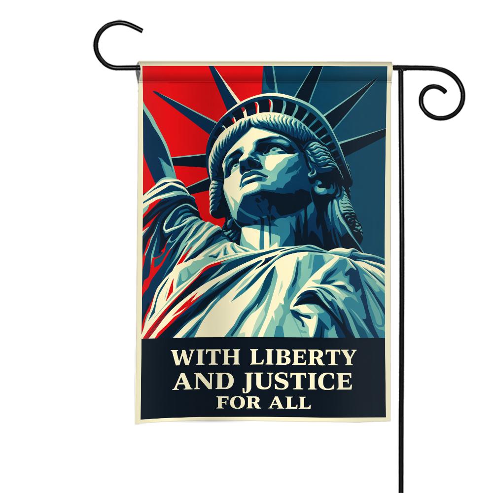 With Liberty and Justice for All Double Sided Flag, Statue of