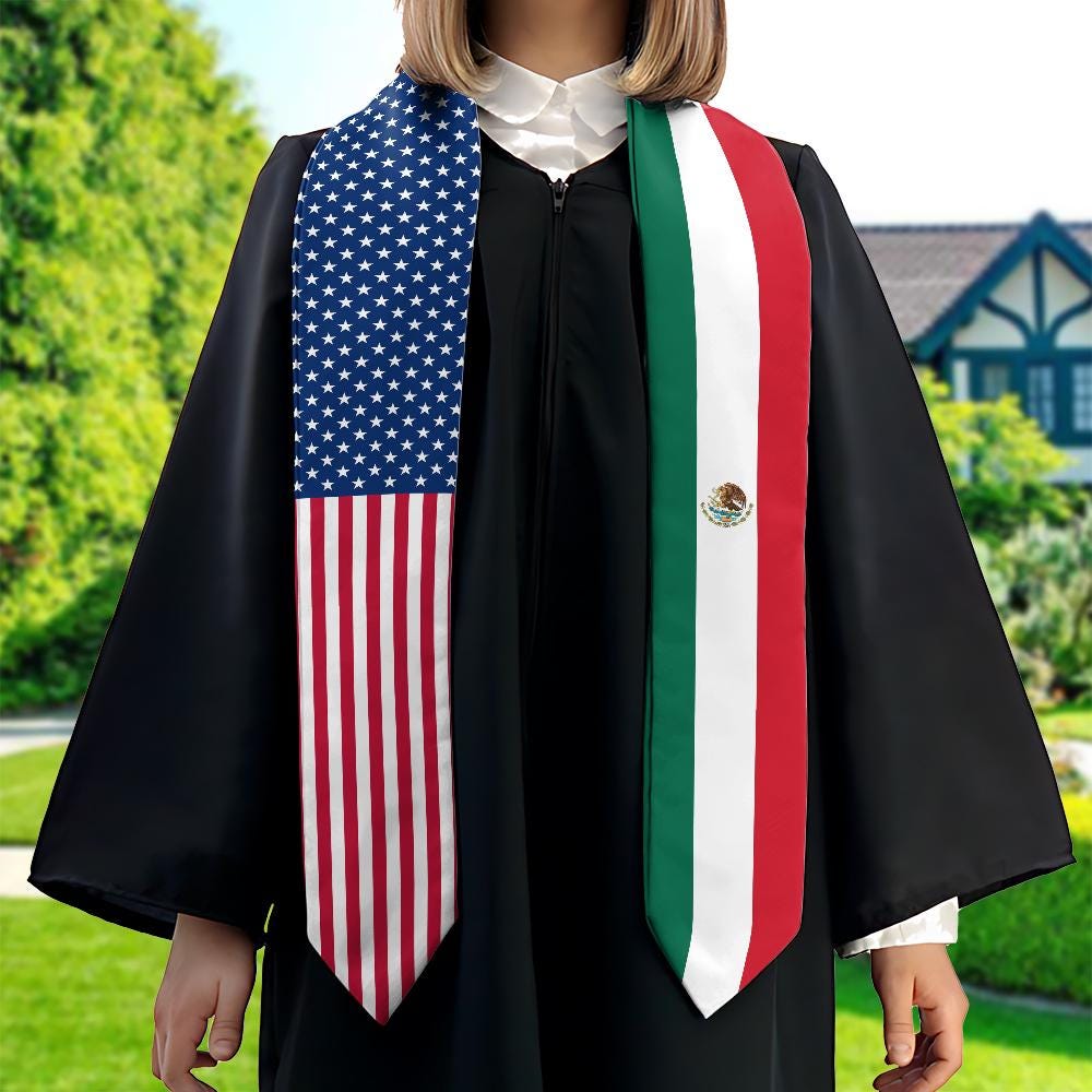 Personalized Two Flag Graduation Stoles, Double Nation Graduation Sash, Class Of 2025 Stoles, Mixed Two Flag Graduation Stoles TD-0423-VQJO