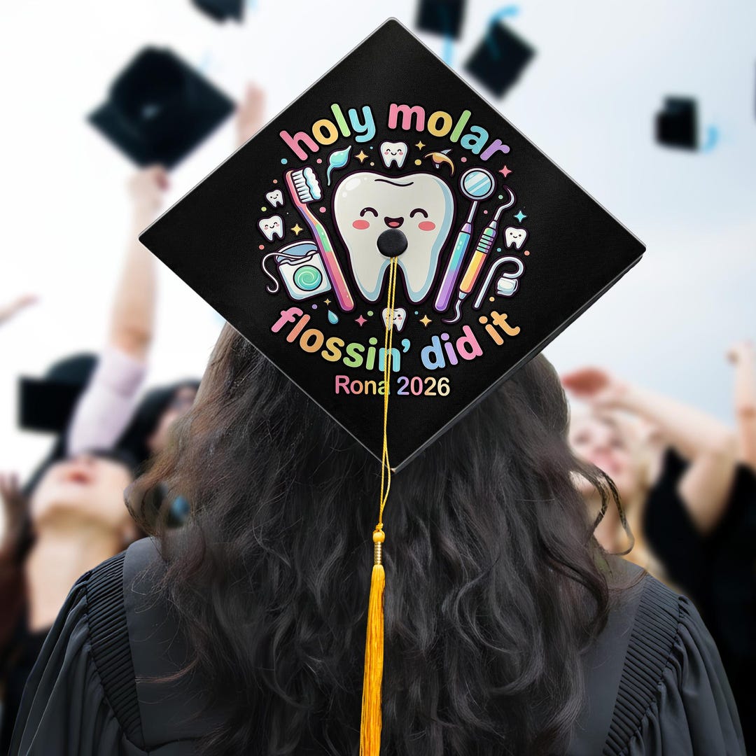 Dmd Grad Caps Personalized Holy Molar Flossin Did It Graduation Cap Topper Dental ...