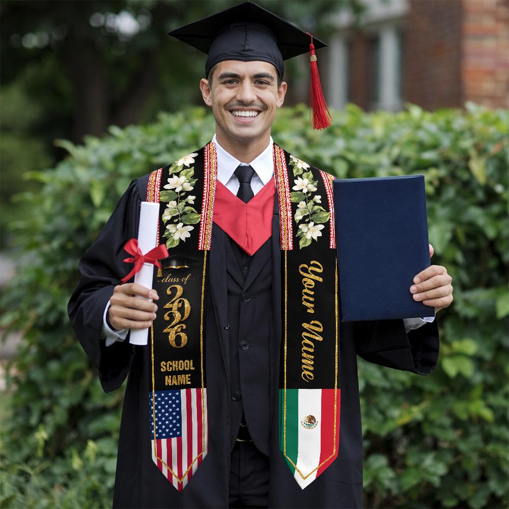 Personalized Mexican Graduation Stole, Custom Mexico Latino Graduate ...