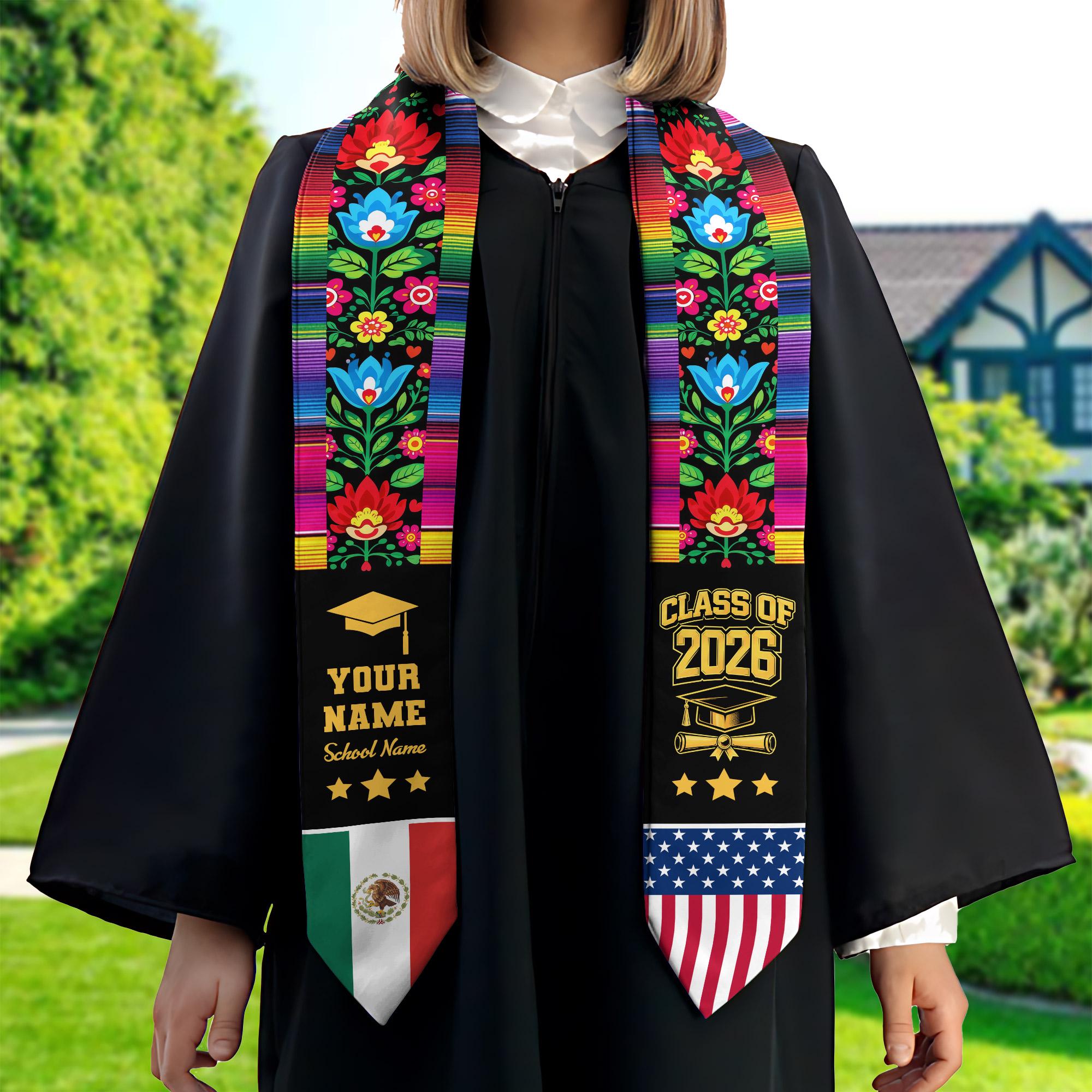 Discover Personalized Mexican American Flag Graduation Stole, Class of 2026 Mexican Stole, Mexican Graduation, Mexican Graduation Gift