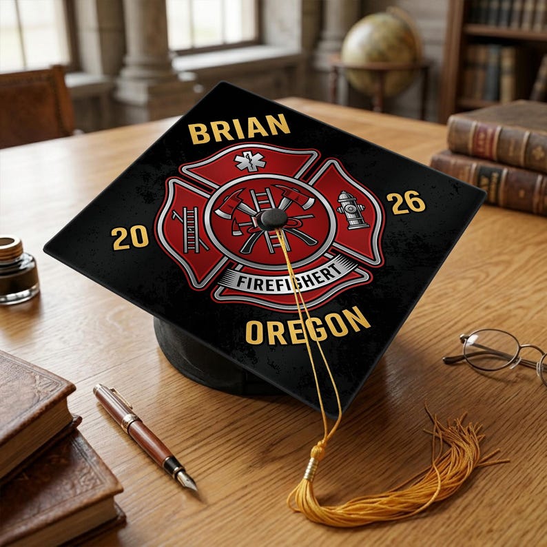 Personalized Firefighter Graduation Cap Topper Firefighter Fire Rescue ...