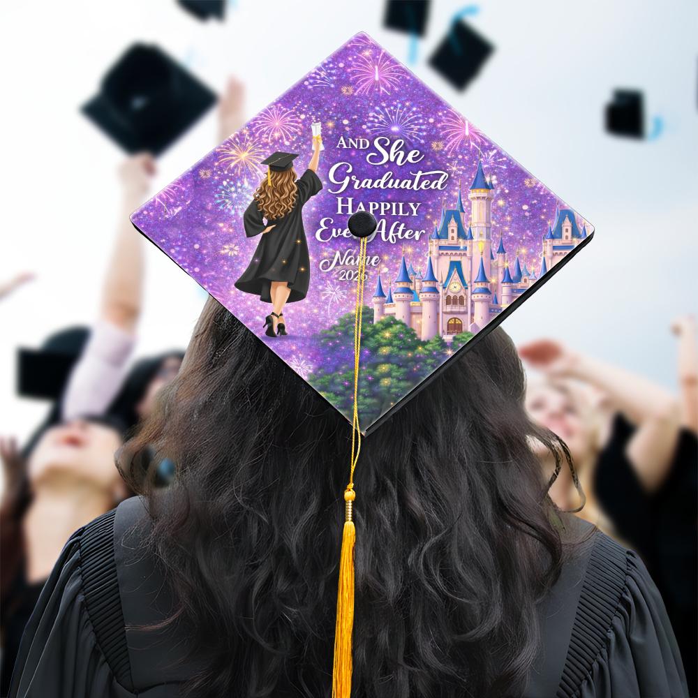Discover Personalized Girl Graduation Cap Topper, And She Graduated Happily Ever After Grad Cap, Class Of 2026 Cap, Future Educator Gift