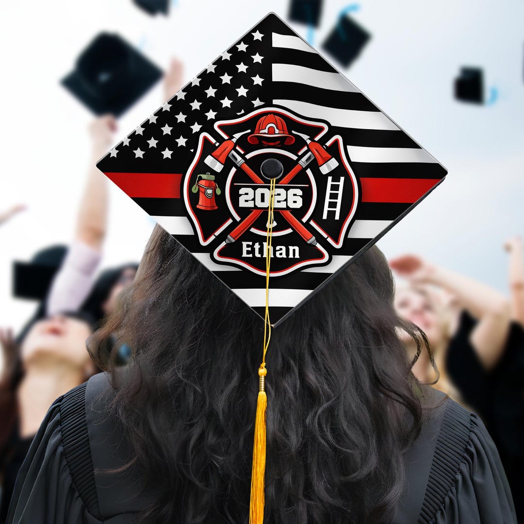 Personalized Firefighter Graduation Cap Topper Firefighter Fire Rescue ...