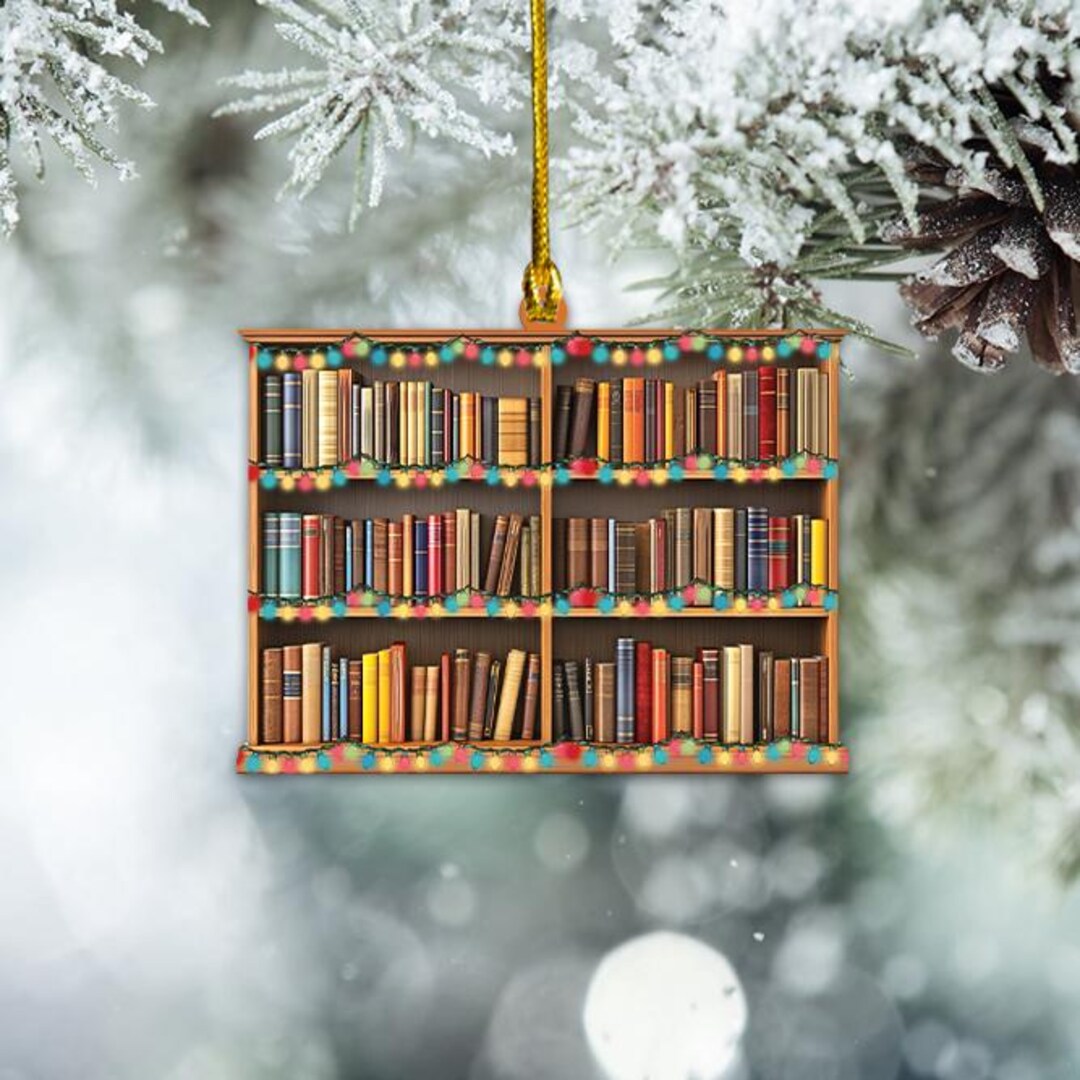 Personalized Bookshelf Ornament, Reading Books Christmas Ornament ...