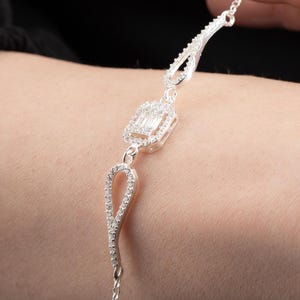 Baguette Bracelet with Stone, Silver Bracelet, Handmade Jewelry, Birthday Gifts, Women&#39;s Bracelet, Wedding Gift