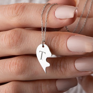 Half Heart Necklace, Initial Necklace, Broken Heart, Best Friend Necklace, Engraved Necklace, Couples Gift