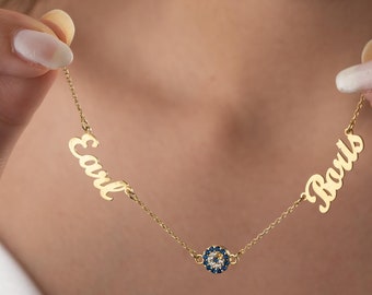 Gold Evil Eye Name Necklace: Personalized Sterling Silver Jewelry