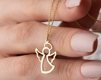 Sterling Silver Angel Necklace: Gold Angel Wings Pendant