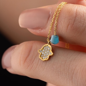 Hand of Fatima Necklace, Hamsa Pendant, Gold Hamsa Necklace, Religious Necklace, Necklace for Woman, Fatima Hand Jewelry