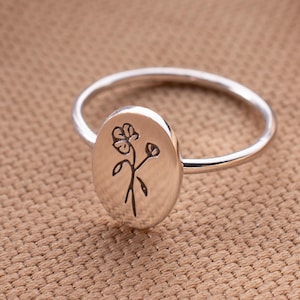 Blumen Ring mit Gravur: Personalisierter Sterling Silber Ring