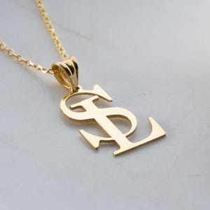 Solid Gold Two Initial Necklace, Initial Necklace, Couple Necklace, Personalized Jewelry, Gold Initial Pendant, Unique Gift
