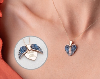 Engraved Angel Wing Heart Necklace: Sterling Silver Personalized Pendant