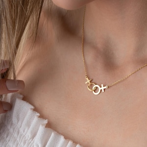 Gold Lesbian Symbol Necklace, Lesbian Necklace, Pride Necklace, Lesbian Pride Jewelry, LGBT Gift, Pride Jewelry