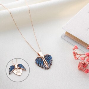 Engraved Angel Wing Heart Necklace, Personalized Gift for Her, Name Necklace Women, Custom Heart Pendant, Birthday Gift