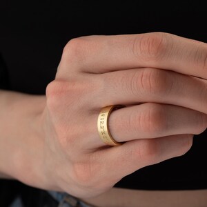 Solid Gold Coordinates Ring, Personalized Jewelry, Custom Engraved Coordinates, Anniversary Gift, Custom Ring