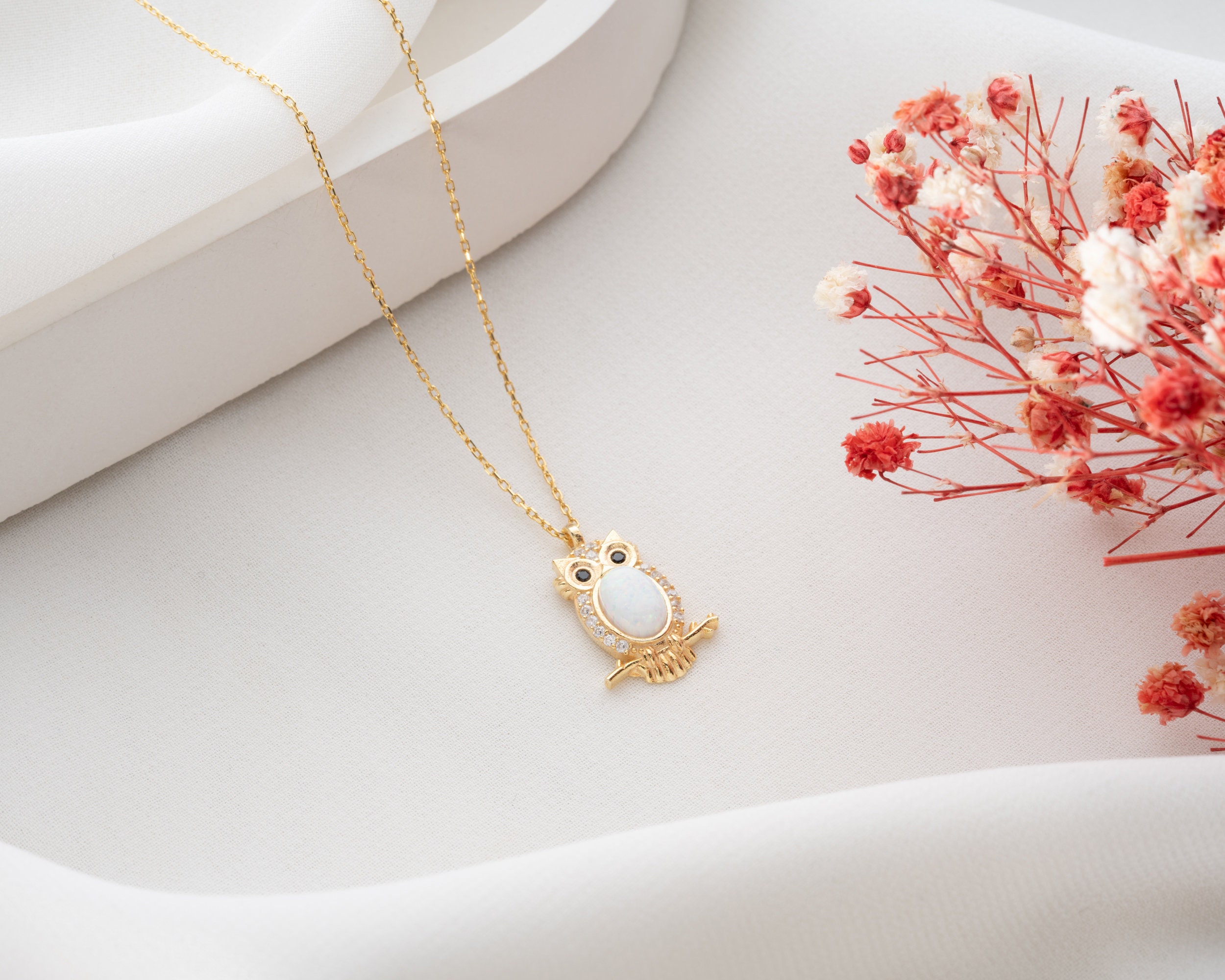 Australian Opal Owl Necklace: Handmade Sterling Silver Animal Pendant