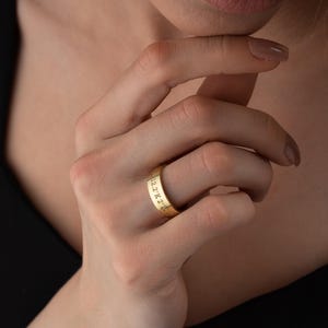 Solid Gold Coordinates Ring, Personalized Jewelry, Custom Engraved Coordinates, Anniversary Gift, Custom Ring