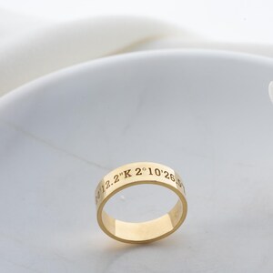 Solid Gold Coordinates Ring, Personalized Jewelry, Custom Engraved Coordinates, Anniversary Gift, Custom Ring