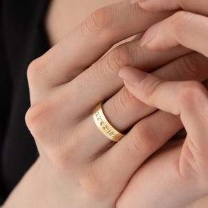 Solid Gold Coordinates Ring, Personalized Jewelry, Custom Engraved Coordinates, Anniversary Gift, Custom Ring