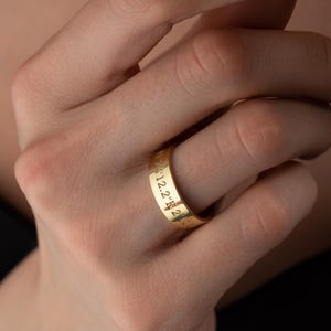 Solid Gold Coordinates Ring, Personalized Jewelry, Custom Engraved Coordinates, Anniversary Gift, Custom Ring