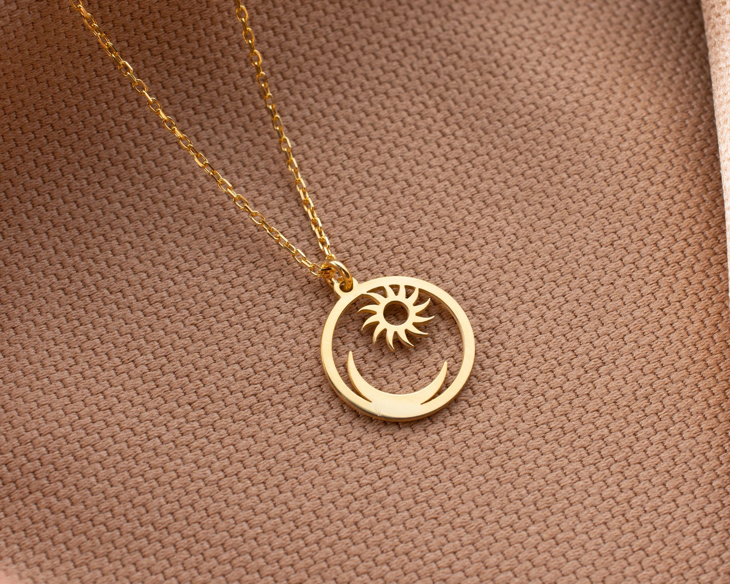 Sterling Silver Sun and Moon Pendant Necklace - Etsy