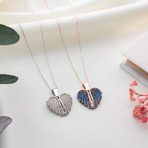 Engraved Angel Wing Heart Necklace, Personalized Gift for Her, Name Necklace Women, Custom Heart Pendant, Birthday Gift