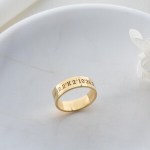Solid Gold Coordinates Ring, Personalized Jewelry, Custom Engraved Coordinates, Anniversary Gift, Custom Ring