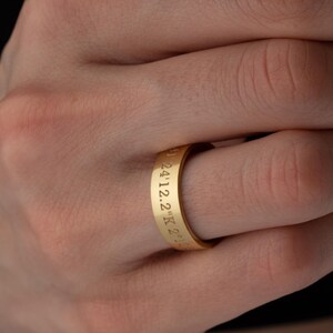 Solid Gold Coordinates Ring, Personalized Jewelry, Custom Engraved Coordinates, Anniversary Gift, Custom Ring