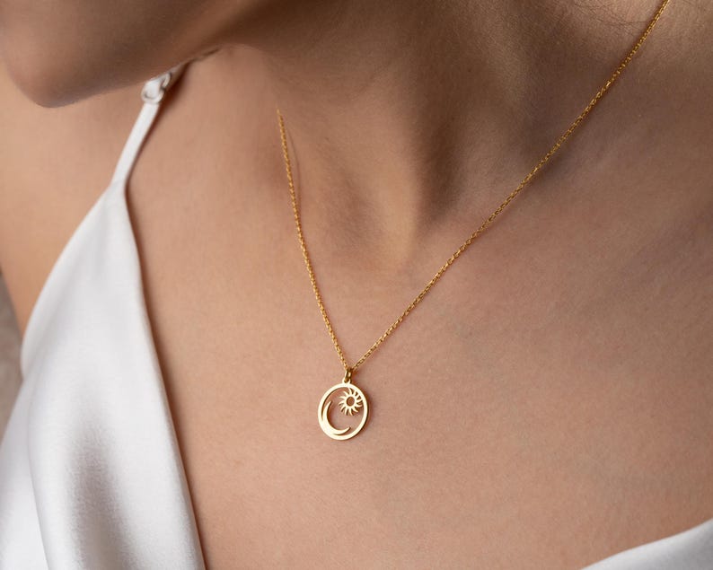 Sterling Silver Sun and Moon Pendant Necklace - Etsy