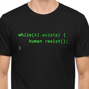 T-shirt anti-AI-coder | Geekhumor | Menselijke intelligentie | Ontwikkelaarscadeau | Shirt met terminalcode in matrixstijl