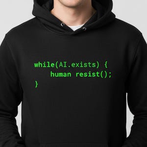 Anti-AI-luvtröja | Techie Gamer-kodare | Matrisstil terminalkod |