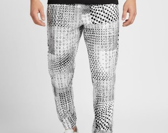 Pantalones deportivos con arte glitch cyberpunk: moda de privacidad anti-IA