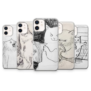Crazy Cat Case Cat Drawing Cover for iPhone 17Pro, 16, 15, 14, 13, 12, Samsung S25, S24, S23Fe, S22, A16, A26, A56, Pixel 10, 9Pro