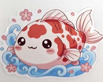 Adesivo Kawaii de Carpa Koi – Adesivo fofo de carpa koi japonesa – Decalque para laptop, agenda e copo térmico