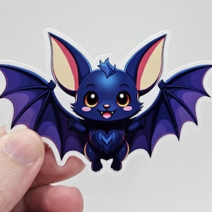 Kawaii Bat Stickers | Cute Halloween Gothic Decals | Blue Bat Vinyl Stickers | Glossy Finish | Weatherproof Vinyl Sticker